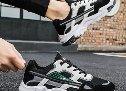 Black White Lace-up Sneakers Men Outdoor Breathable Csual Mesh Shoes Lightweight Running Sports Shoes
