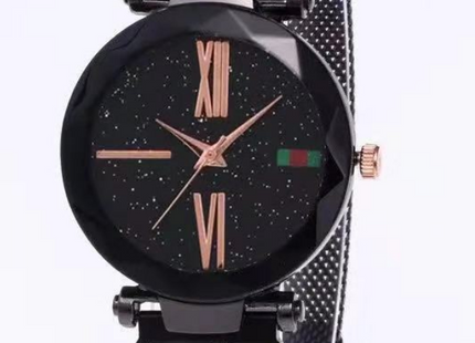 Luxury Women Watches Mesh Ladies Clock Magnet Buckle Starry Diamond Geometric Surface Quartz Wristwatch
