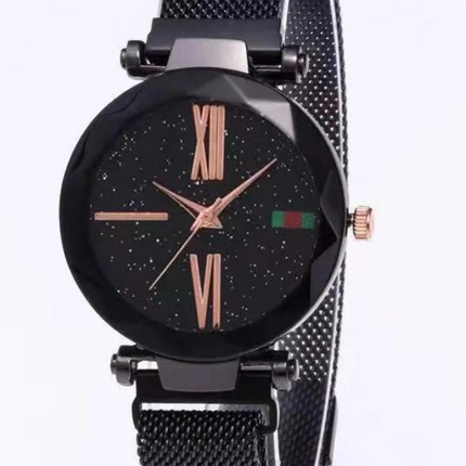 Luxury Women Watches Mesh Ladies Clock Magnet Buckle Starry Diamond Geometric Surface Quartz Wristwatch