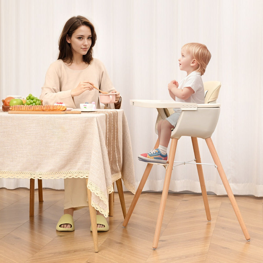 NNECW 3 in 1 Baby High Chair with Adjustable Legs and Tray for Dining-White-0