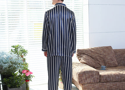 Fall men's simulated silk stripe pajamas men