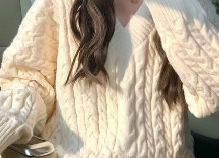 Women's V-neck Twist Lazy Gentle Bow Autumn And Winter Loose Velvet Thickened
