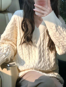 Women's V-neck Twist Lazy Gentle Bow Autumn And Winter Loose Velvet Thickened