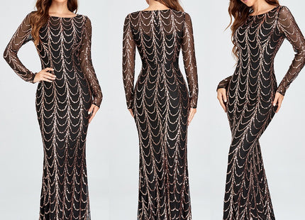 Sequins Women Maxi Dresses Long Sleeve Female Party Dresses
