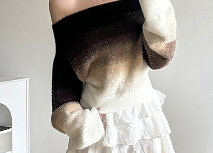Gradient Off-neck Long-sleeved Woolen Top
