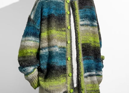 Contrast Color Sweater Hong Kong Style Trendy Baggy Coat Men's And Women's Fashion Casual Knitted Cardigan Top