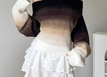 Gradient Off-neck Long-sleeved Woolen Top