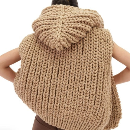 Hooded Thick Pattern Loose Knitted Cardigan Woven Design Sweater