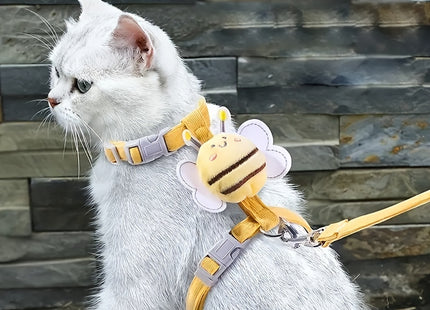 Cat Harness Leash Set With Cute Bee Plaid Cats Escape Proof - Adjustable Kitten Harness For Large Small Cats, Lightweight Soft Petsafe Harness Yellow Plaid Bee