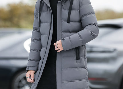 Long Hooded Jacket Men Winter Warm Windproof Coat Fashion Solid Color Clothes Outdoor