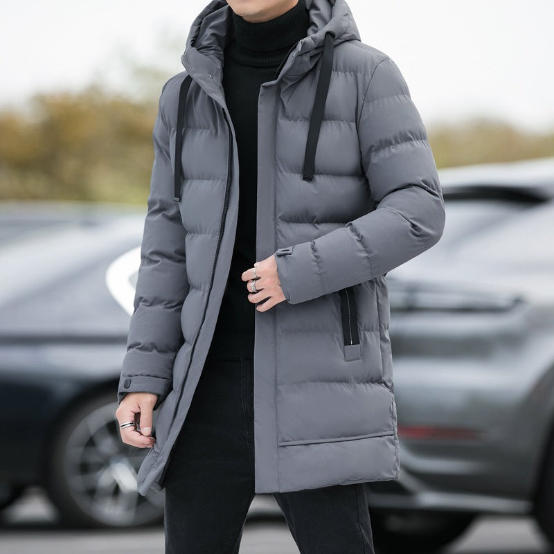Abrigo largo con capucha para hombre, cálido, cortavientos, a la moda, de color liso, para exteriores