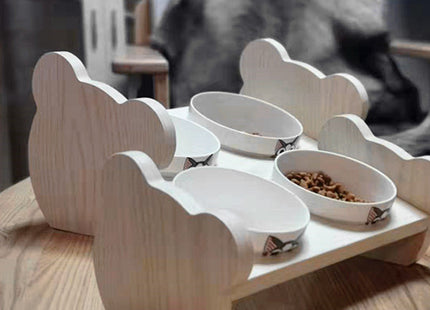 Tilted solid wood double bowl