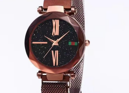 Luxury Women Watches Mesh Ladies Clock Magnet Buckle Starry Diamond Geometric Surface Quartz Wristwatch