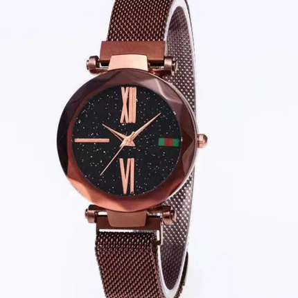 Luxury Women Watches Mesh Ladies Clock Magnet Buckle Starry Diamond Geometric Surface Quartz Wristwatch