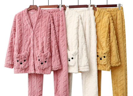 Men And Women Couple Thick Pajamas Cardigan Plus Velvet Warm Coral