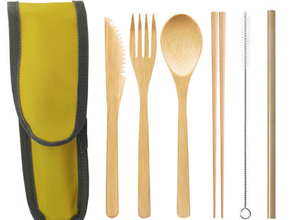 Portable Travel Bamboo Cutlery Cutlery Stainless Steel Straw Chopsticks Cutlery Set