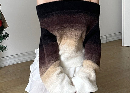 Gradient Off-neck Long-sleeved Woolen Top