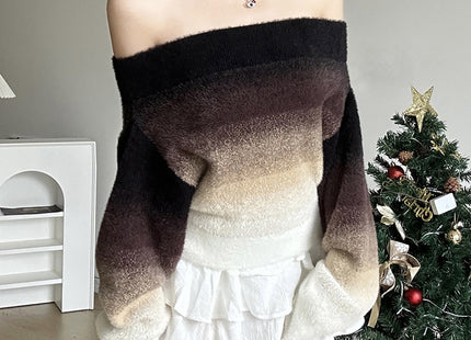 Gradient Off-neck Long-sleeved Woolen Top