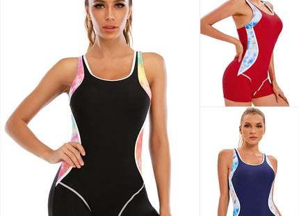 Women's Sports One Piece Swimsuit Conservative Color Blocking Europe And America