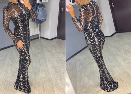 Sequins Women Maxi Dresses Long Sleeve Female Party Dresses