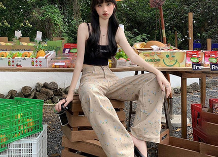 Retro Loose Wide-leg Pants Straight Jeans For Women