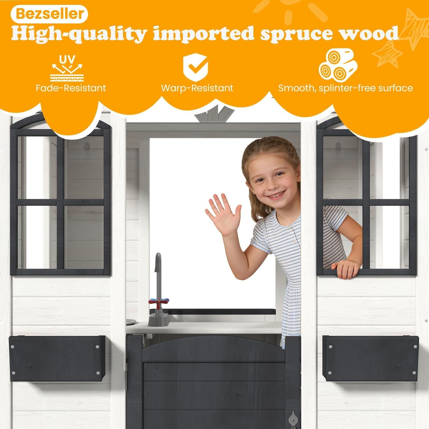 Outdoor Weatherproof Wooden Playhouse White Kitchen-2