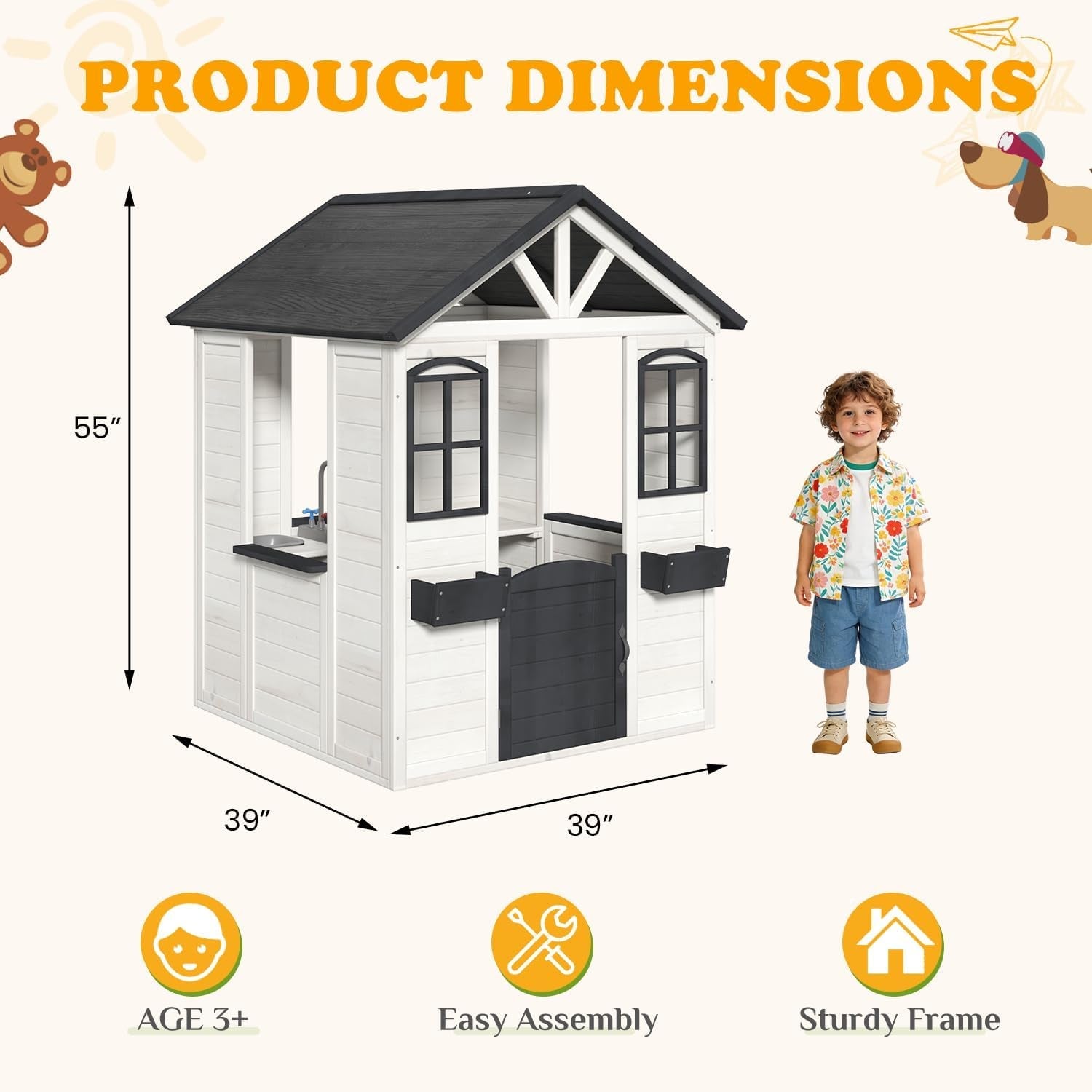 Outdoor Weatherproof Wooden Playhouse White Kitchen-1