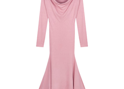 Pink Long-sleeved Dresses Women Temperament Waist