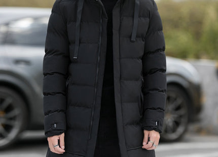 Long Hooded Jacket Men Winter Warm Windproof Coat Fashion Solid Color Clothes Outdoor