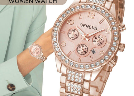 Waterproof Women Luxury Classic Stainless Steel Crystal Quartz Round Wrist Watch