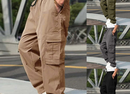 Casual Cargo Pants For Men Loose Straight Drawstring Waist Trousers With Pockets