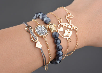 Vintage Turtle Heart Map Charm Bracelets Set For Women 2 New Design Stone Beads Infinite Bracelet Boho Jewelry Wholesale