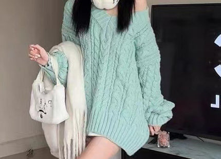 Women's V-neck Twist Lazy Gentle Bow Autumn And Winter Loose Velvet Thickened