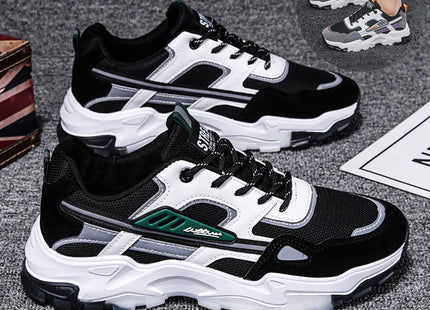 Black White Lace-up Sneakers Men Outdoor Breathable Csual Mesh Shoes Lightweight Running Sports Shoes