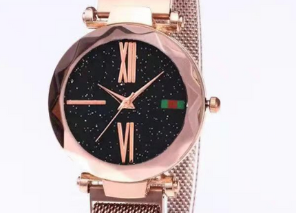Luxury Women Watches Mesh Ladies Clock Magnet Buckle Starry Diamond Geometric Surface Quartz Wristwatch