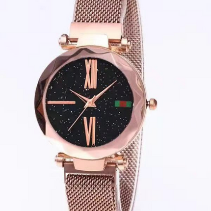 Luxury Women Watches Mesh Ladies Clock Magnet Buckle Starry Diamond Geometric Surface Quartz Wristwatch