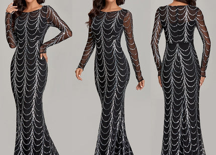 Sequins Women Maxi Dresses Long Sleeve Female Party Dresses