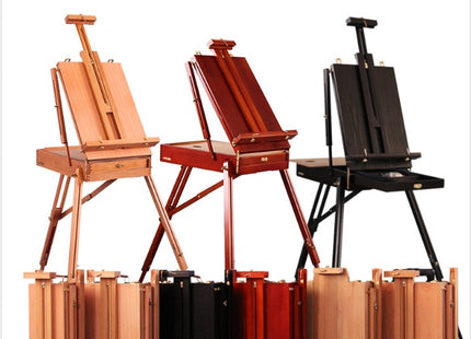 Italian Beech Sketch Portable Paint Box Wooden Pull Rod Oil Painting Box Paint Box Portable Art Oil Painting Easel