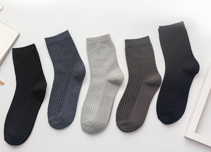 Bamboo Fiber Cotton Mid-calf Men Socks Double Needle Dark Flower Small Plaid Business Zhuji Socks