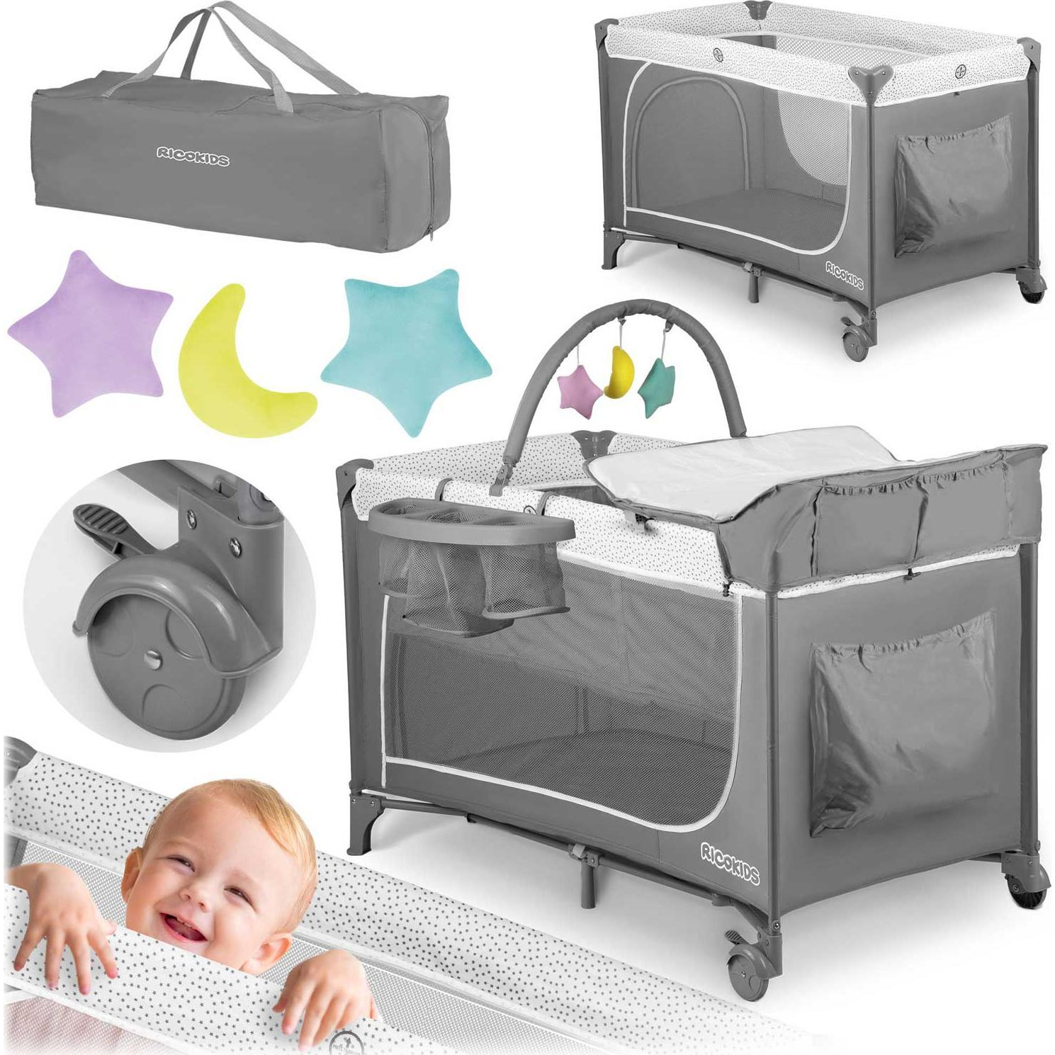 RK-241 Gray Travel Cot - Lightweight and Versatile Folding Crib for Babies-0
