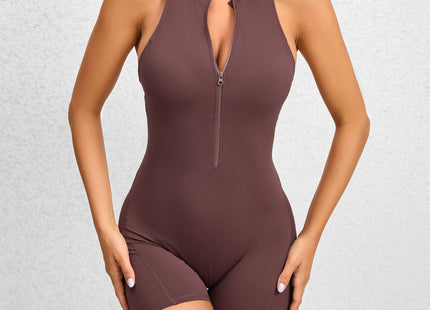 Zippered Yoga Fitness Shorts Jumpsuit Sleeveless Tummy Control Stretch Shapewear Butt Lifting Sportswear Women