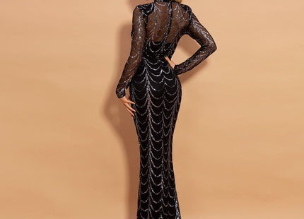 Sequins Women Maxi Dresses Long Sleeve Female Party Dresses