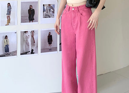 Rose Red High Waisted Straight Leg Jeans For Women