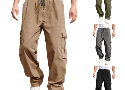 Casual Cargo Pants For Men Loose Straight Drawstring Waist Trousers With Pockets