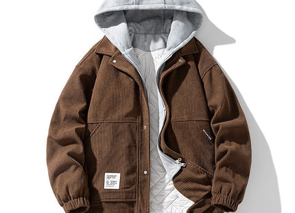 Men's Coat Cotton Corduroy Fake Two-piece Hooded Cotton-padded Jacket