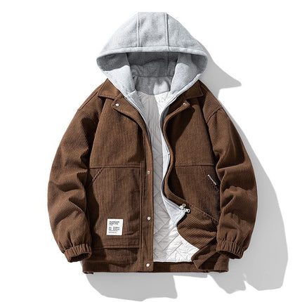 Men's Coat Cotton Corduroy Fake Two-piece Hooded Cotton-padded Jacket