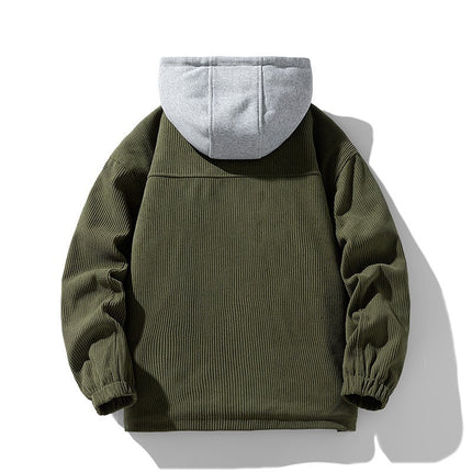 Men's Coat Cotton Corduroy Fake Two-piece Hooded Cotton-padded Jacket
