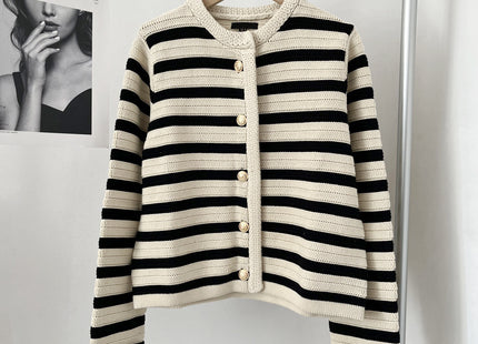 MD Style Women's Autumn New Slim Striped Classic Style Knitted Cardigan Sweater