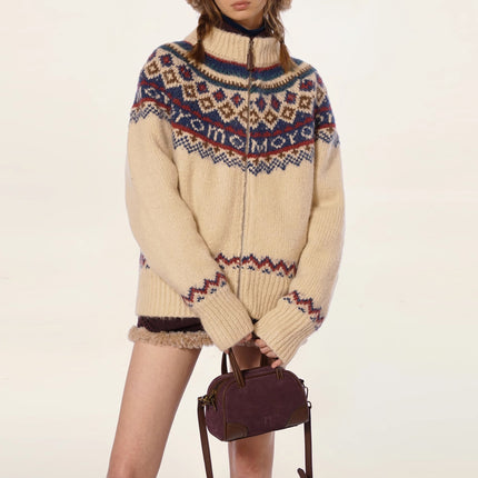 Retro College Lazy Stand Collar Sweater
