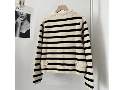 MD Style Women's Autumn New Slim Striped Classic Style Knitted Cardigan Sweater